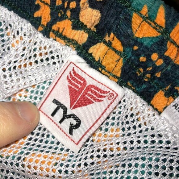 TYR Sport Mens Large Green Floral Elastic Waist Pockets Swim Shorts Trunks Sz L - Picture 8 of 10